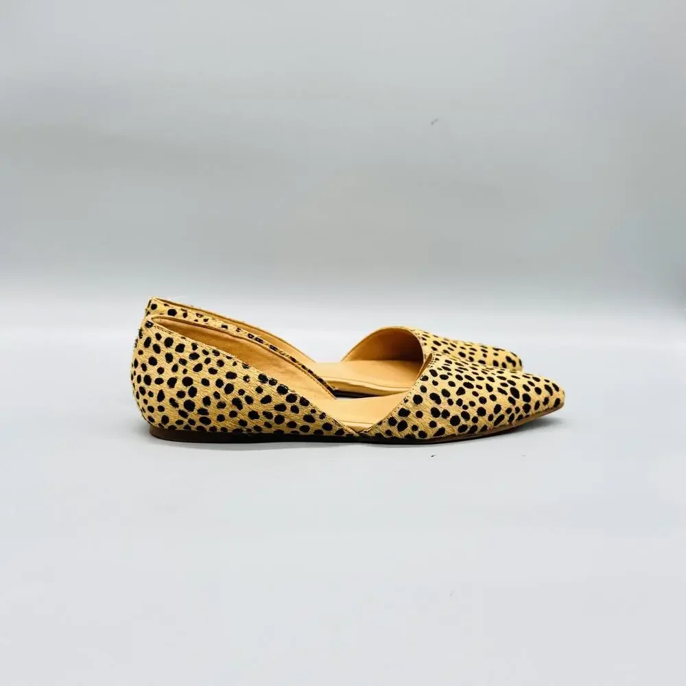 J Crew Shoes Womens 6.5 Beige Leather Leopard Calf Hair D'Orsay Flats Slip On
